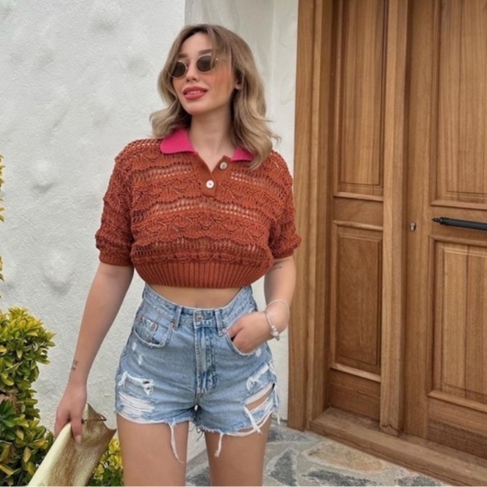 ZARA POINTELLE crop top terracotta 6427/014 - Picture 5 of 12
